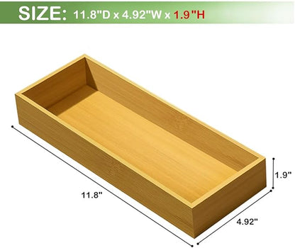 guiogc Silverware Drawer Organizer, Silverware Utensil Tray Holder, Wood Storage Box for Spoons Forks Knives Set of 2 (11.8"x4.92"x1.9")