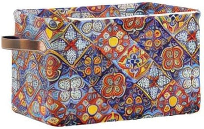 Foldable Storage Baskets, Mexican Ceramic Tile Pattern Storage Bins with Handles, Decorative Cloth Organizer Storage Boxes for Home|Office 15 x 11 x 9.5 in
