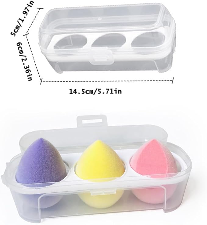 2 Pack Makeup Sponge Holder 3 Slot Container Beauty Sponge Case Powder Puff Storage Organizer Hard Protective Carrying Box Carrier for Beauty Makeup Blenders Set Blending Egg Travel Cosmetic