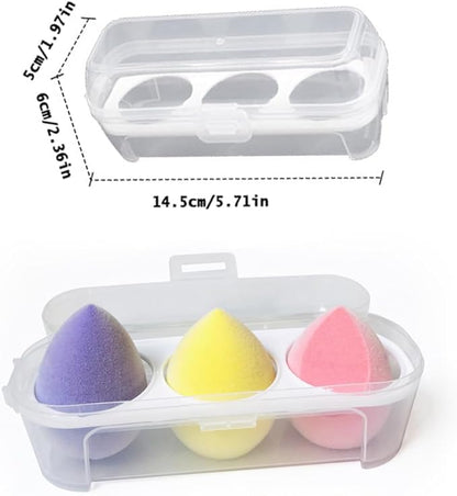 2 Pack Makeup Sponge Holder 3 Slot Container Beauty Sponge Case Powder Puff Storage Organizer Hard Protective Carrying Box Carrier for Beauty Makeup Blenders Set Blending Egg Travel Cosmetic