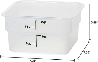 Cambro Food Storage Container - Classic Series Square - 2 QT (Quart) - Commercial Grade for Food Prep (Translucent)