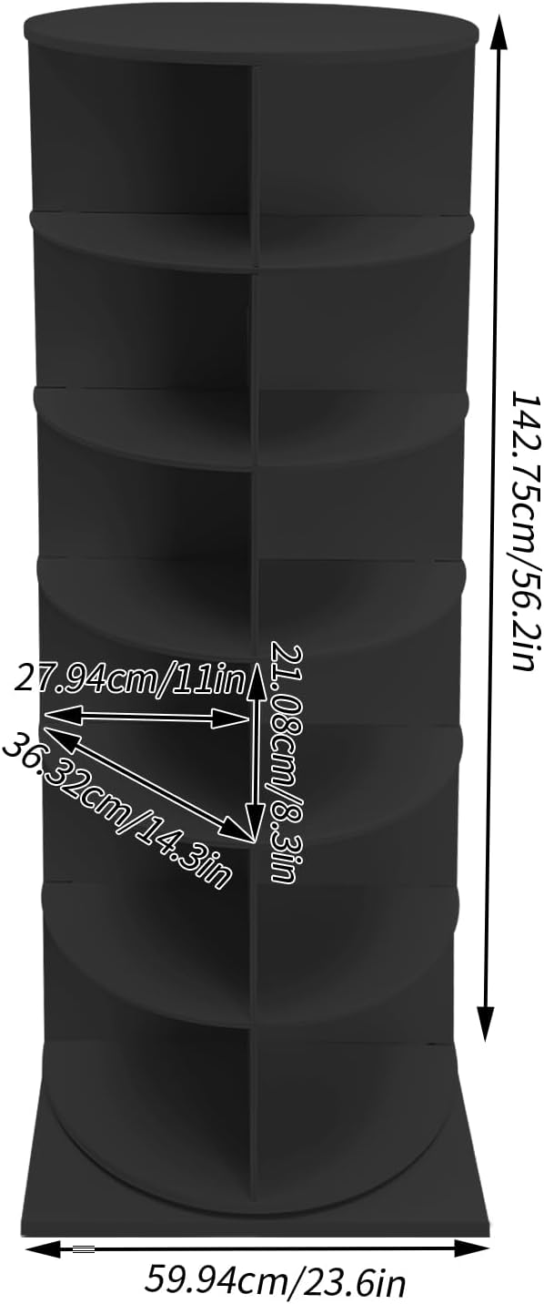 360° Rotating Shoe Rack Tower - Spinning Shoe Organizer for Entryway, Free Standing Lazy Susan Shoe Rack (6 Tiers 23.62 * 23.62 * 56.2in Black)