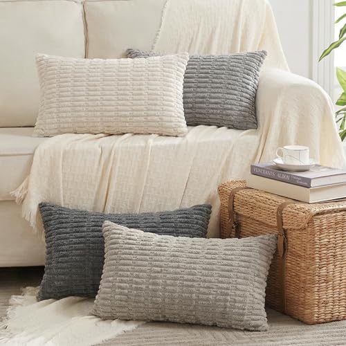 Fancy Homi 4 Packs Decorative Throw Pillow Covers for Living Room Couch Bed, Modern Farmhouse Boho Home Décor Accent Cushion Case, 24" x 12", Grey Series by Fancy+Homi