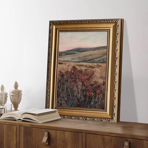 ASTRDECOR Framed Vintage Canvas Fall Wall Art, Rustic Wildflower Meadow Landscape Painting, Autumn Countryside Nature Scene Prints, Farmhouse Rustic Wall Decor for Living Room, Bedroom 12''x16'' - Image 3