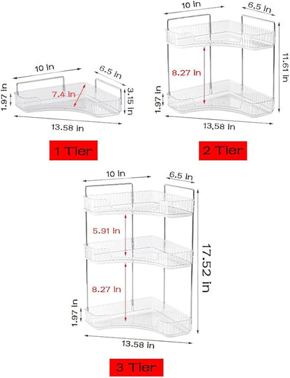 Corner Bathroom Counter Organizer, Vanity Trays for Bathroom, Skincare Makeup Organizer Shelf, Shelf Cosmetics, Toiletries, Lotions, Perfumes (2 Tiers, Clear)