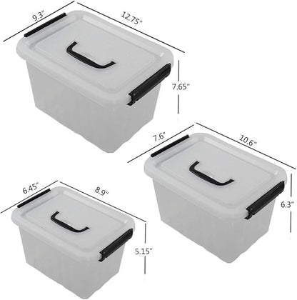 Wekioger 3 Pack Mixed Size Plastic Storage Bins for Multiuses, Clear Latching Storage Box (12Qt, 6Qt, 3.5Qt)