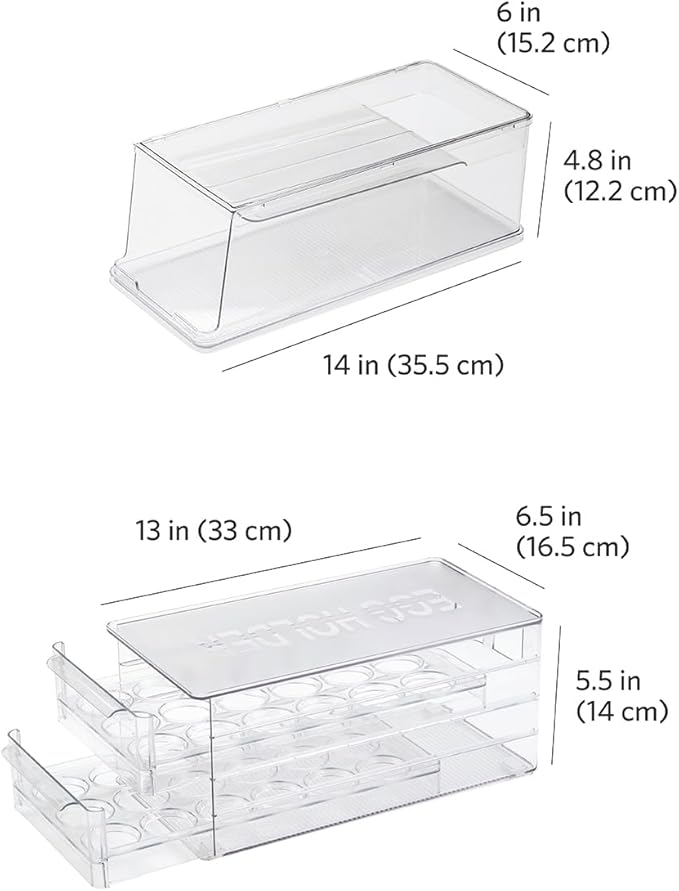 Glad Egg Holder & Soda Can Organizer - Fridge Storage Container Set with Soda Can Dispenser & Organizer for 36 Eggs with Lid and Pull-Out Drawers - BPA Free Clear Plastic