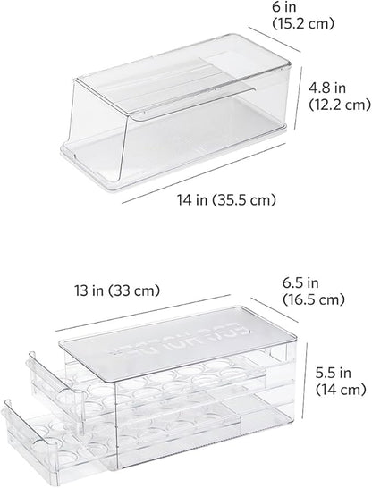 Glad Egg Holder & Soda Can Organizer - Fridge Storage Container Set with Soda Can Dispenser & Organizer for 36 Eggs with Lid and Pull-Out Drawers - BPA Free Clear Plastic