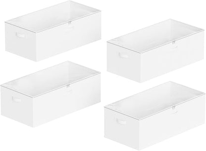 SpaceAid 4 Pack 10" High Under Bed Storage Containers, Large Underbed Storage Organizer Bins with Lids for Bedroom, Dorm, Clothes, Closet Organization, Bed Sheets and Blankets (White)