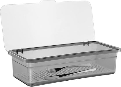 Cabilock Silverware Organizer with Lid Covered Silverware Tray for Drawer and Countertop,Uensil Drawer Organizer Flatware Storage Box for Chopsticks Spoons Forks Knives Holder