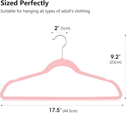 Non-Slip Velvet Hangers - Ultra Thin Space Saving Suit Hanger with 360 Degree Swivel Hook - Strong and Durable Velvet Clothes Hangers - Coat Hangers for a No Hanger Marks (Pink, Pack of 10)