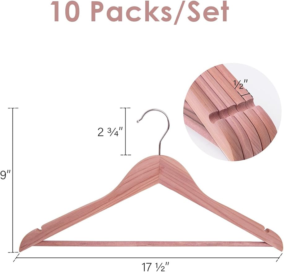 StorageWorks Cedar Wood Clothes Hanger 10 Pack, Wooden Coat Hangers for Shirts, Jackets, Pants, Suits, Sweaters