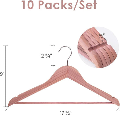 StorageWorks Cedar Wood Clothes Hanger 10 Pack, Wooden Coat Hangers for Shirts, Jackets, Pants, Suits, Sweaters