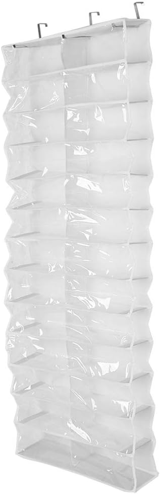 Tyenaza 26 Pocket Shoe Organizer, Crystal Clear over the Door Hanging Closets Storage Bag for Shoes, Sneakers or Accessories(white)