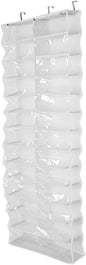 Tyenaza 26 Pocket Shoe Organizer, Crystal Clear over the Door Hanging Closets Storage Bag for Shoes, Sneakers or Accessories(white)