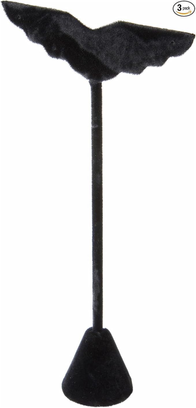Plymor Black Velvet Wing Shaped, Three Pair Earring Display Stand, 3" W x 1.25" D x 6.75" H (Pack of 3)