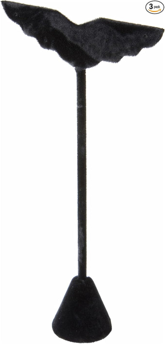 Plymor Black Velvet Wing Shaped, Three Pair Earring Display Stand, 3" W x 1.25" D x 6.75" H (Pack of 3)
