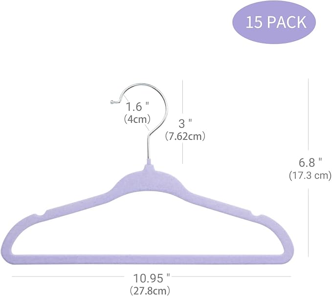 ManGotree 11" Baby Velvet Hangers, Non-Slip Kids Coat Hangers with 360° Swivel Hook, Ultra-Thin Felt Children's Hanger for Infant & Toddler Clothes, 15 Pack (Purple)