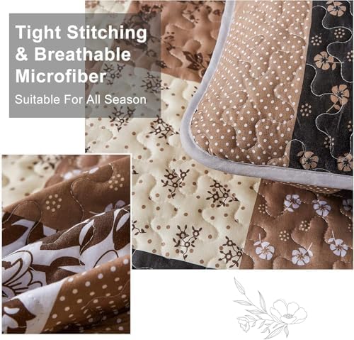 Mybedsoul Brown Quilt Set Full Size, Patchwork Floral Bedding Set - Image 3