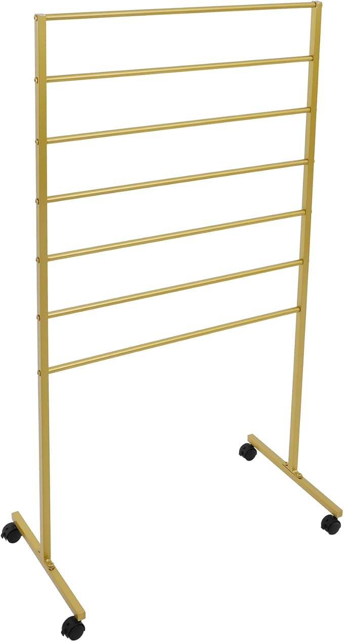 Floor Standing Scarf Display Stand with 360 Swivel Caster Wheels, Movable Freestanding Scarf Floor Standing Display Rack, Belt Shawl Hijab Organizer for Boutique Display (Gold)