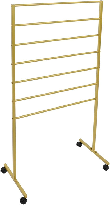 Floor Standing Scarf Display Stand with 360 Swivel Caster Wheels, Movable Freestanding Scarf Floor Standing Display Rack, Belt Shawl Hijab Organizer for Boutique Display (Gold)