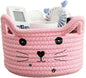 Pet Toy Basket Organzier Cotton Rope Basket Cute Storage Bin Pink Baby Nursery Basket With Ears Gifts Basket For Pet Lover 8.3 x 4.7 inches,Pink