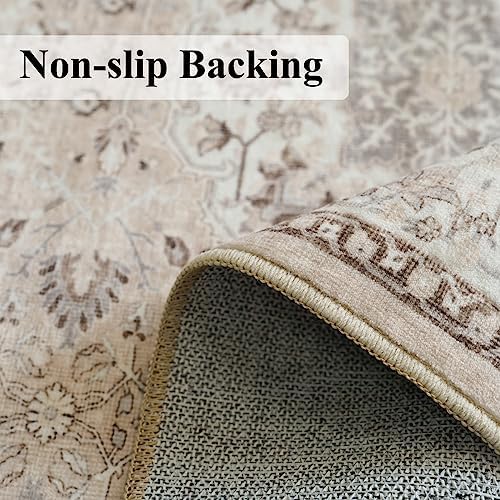 Hallway Washable Runner Rug - 3x10 Kitchen Rugs Entryway Rug Runner Vintage Soft Floor Mat Non Slip Indoor Farmhouse Carpet for Bathroom Living Room Bedroom (3 X 10, Beige) - Image 3