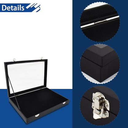 Large Pin Display Case Enamel Pin Collection Holder 14" X 9.5" Jewelry Display Case with Transparent Lid Jewelry Box Organizer for Pins, Ring, Earring Black Jewelry Tray Organizer