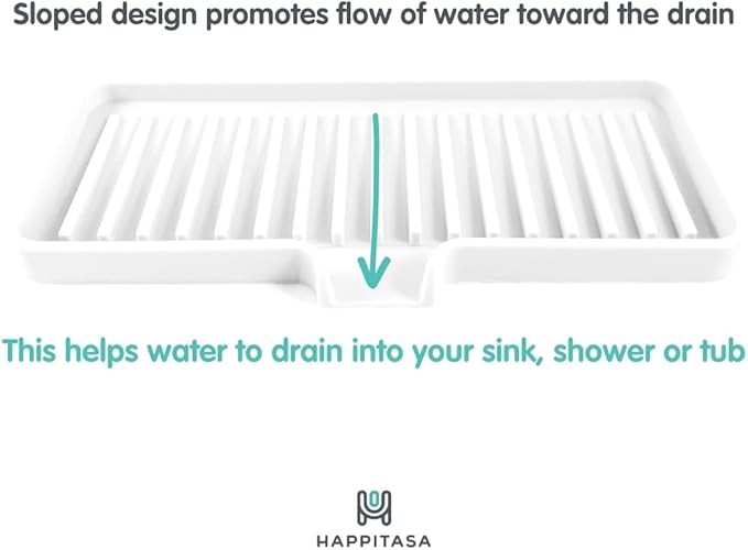Silicone Soap Dish Tray and Sponge Holder with Drain Chute, Rectangular, Kitchen and Bathroom Sink Organizer (Sand Dollar, 9"x3.5")
