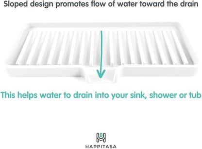 Silicone Soap Dish Tray and Sponge Holder with Drain Chute, Rectangular, Kitchen and Bathroom Sink Organizer (Sand Dollar, 9"x3.5")