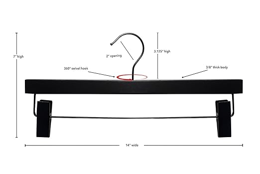 NAHANCO 21114RC 14” White Wooden Pant Skirt Hanger with Chrome Hook and Clips, (Pack of 100)