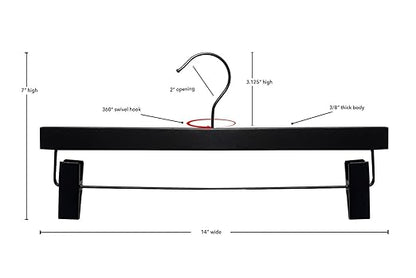 NAHANCO 21114RC 14” White Wooden Pant Skirt Hanger with Chrome Hook and Clips, (Pack of 100)