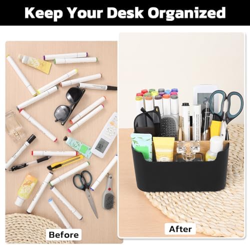 Segarty Black Desktop Organizer, Detachable Bamboo Remote Control Holder, Desk Storage Box Pencil Pen Holder Caddy for Office Home Bedside Nightstand Organization - Image 3