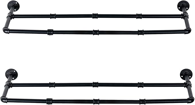 MyGift Industrial Matte Black Metal Pipe Hanging Shoe and Boot Rack Organizer Shelf, Wall Mounted Space Saving Footwear Storage Shelves for Closet, Mudroom, Entryway, Set of 2, Holds 8 Pairs