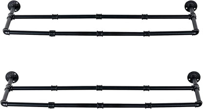 MyGift Industrial Matte Black Metal Pipe Hanging Shoe and Boot Rack Organizer Shelf, Wall Mounted Space Saving Footwear Storage Shelves for Closet, Mudroom, Entryway, Set of 2, Holds 8 Pairs