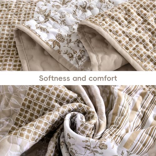 Mybedsoul Beige Boho Quilt King Size, Patchwork Floral Bedding Set - Image 4