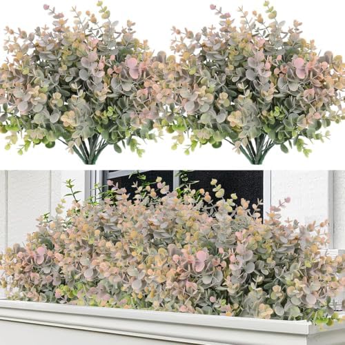 RECUTMS 8Bundles Artificial Eucalyptus Plant Greenery Stems 13In Dusty Pink by RECUTMS
