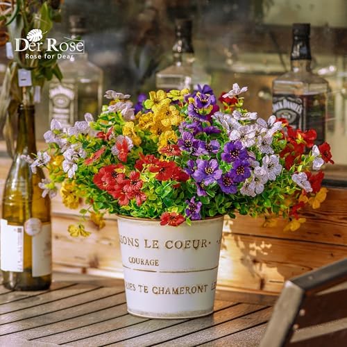 Der Rose 12 Bundles Artificial Daisy Fake Flowers for Outdoors, UV Resistant Colorful Silk Faux Flowers for Spring Home Porch Garden Decor - Image 2