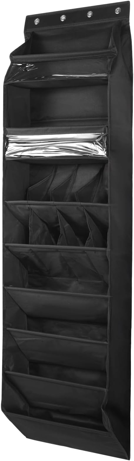 Over the Door Shoe Organizer, 1 Pack 8 Shelves Over The Door Shoe Organizer, 68" Exlarge Deep Pockets Hanging Shoe Organizer, Shoe Holder for Boots,Over Door Organizer in Home, RV, Dorm, Black