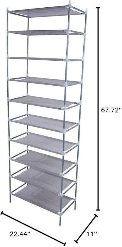 Savins Simple Assembly 10 Tiers Non-woven Fabric Shoe Rack Gray