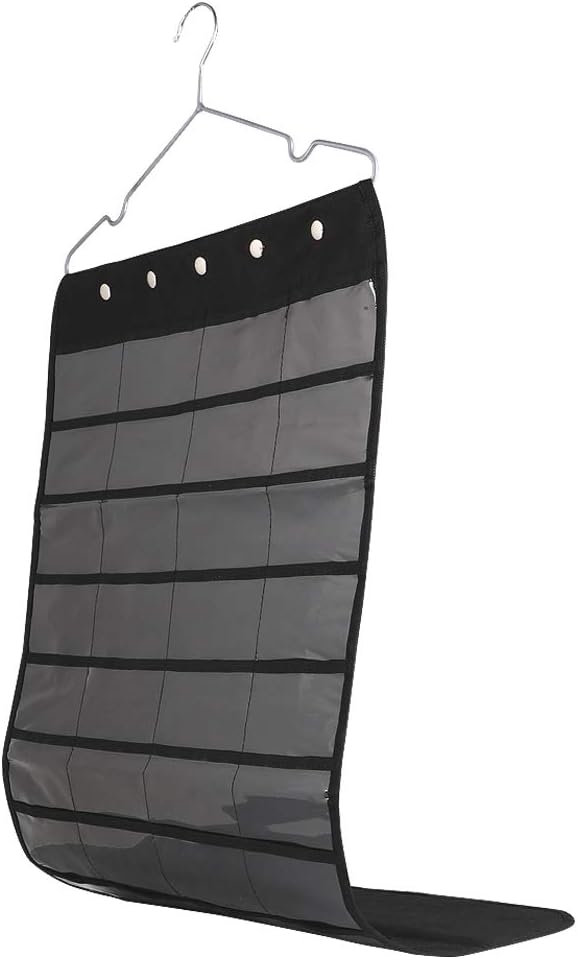 Hanging Jewelry Organizer, Double-Sided 80 Pockets (40 Front + 40 Back), Closet & Hook Jewelry Storage, for Earrings, Necklaces, Bracelets, Rings & Pendants, Black