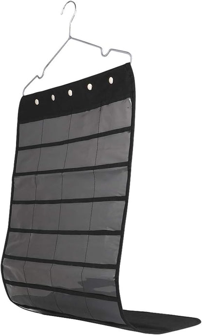 Hanging Jewelry Organizer, Double-Sided 80 Pockets (40 Front + 40 Back), Closet & Hook Jewelry Storage, for Earrings, Necklaces, Bracelets, Rings & Pendants, Black
