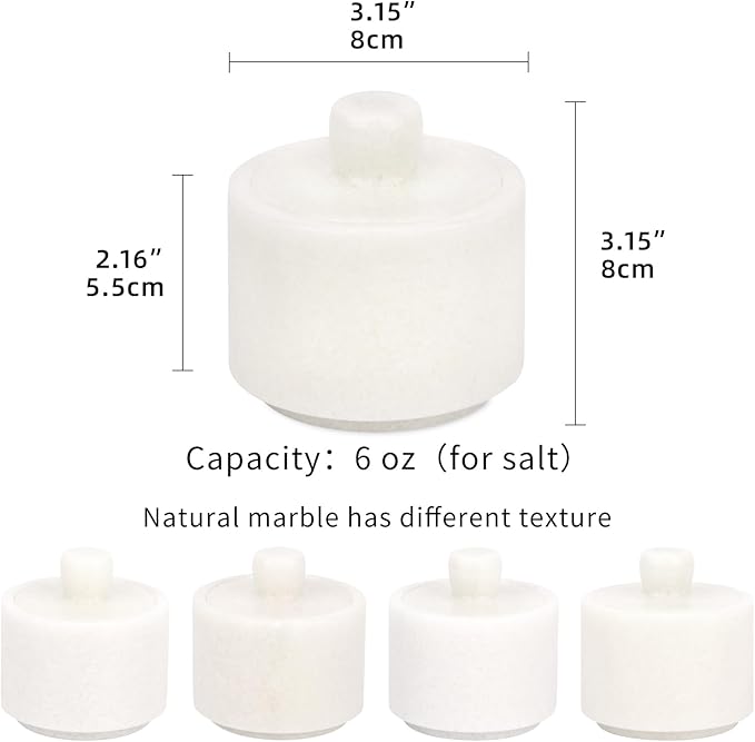Marble Salt Cellar with Lid, Stone Salt or Pepper Bowl Box Container Jar Holder Well Keeper Dish Pig Crock (Solid White)