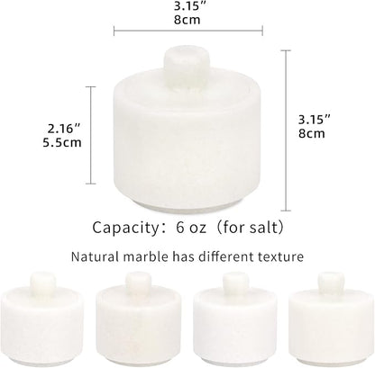 Marble Salt Cellar with Lid, Stone Salt or Pepper Bowl Box Container Jar Holder Well Keeper Dish Pig Crock (Solid White)