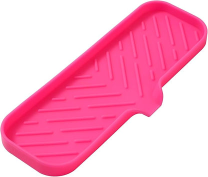 MicoYang Silicone Bathroom Soap Dishes with Drain Spout-Bathroom and Kitchen Sink Organizer,Sponge Holder,Dish Soap Tray,Perfect for Dispenser,Scrubber,Bottle,Cup on Sink or Counter-Rose 12"×4"