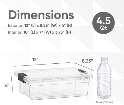 Superio Clear Plastic Storage Bins with Lid, 4.5 Quart Box, Organizing Containers, Stackable Plastic Tote for Home, Garage, Dorm, School, and Office