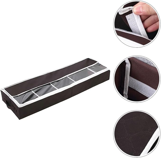 Tofficu Foldable Shoe Storage Box with Visible Window Small Coffee Non-woven Multi-purpose Shoes Organizer for Home Closet and Seasonal Storage