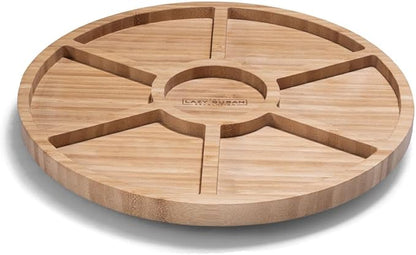 12" Bamboo Lazy Susan Revolution Turntable 7 Compartments - Sectioned Organizer for Kitchen, Dining Table, Condiments, Eco-Friendly Bamboo, Smooth Rotation