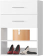 2 Drawer Short Tower Closet Unit, Modular Closet System, Wood Closet System Organizer with Storage for Walk In Closets, Clothing Rack Closet for Hanging Clothes, Bedroom, White, 25.5"W