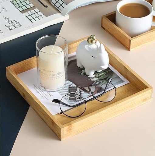 Natural Bamboo Vanity Organizer Set - Wooden Bathroom/Kitchen Countertop Tray, Set of 3